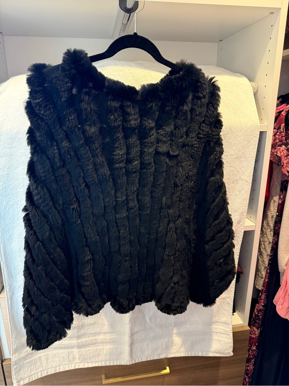 Black Rabbit Fur Cape-Style Women's Coat
